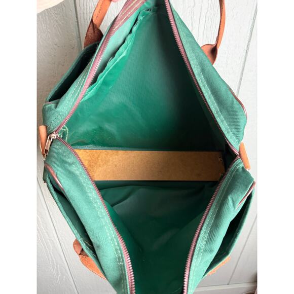 Vintage Tahoe 94 Duffel Bag Green Canvas Leather Handles Retro Travel Carry-On - Picture 7 of 8